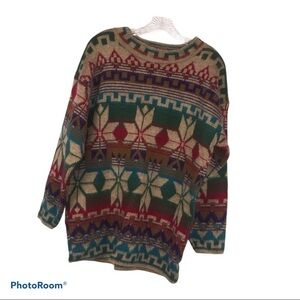 Vintage Needles & Yarn Sweater 90s Geometric Knit Unisex Oversized‎ Y2K L